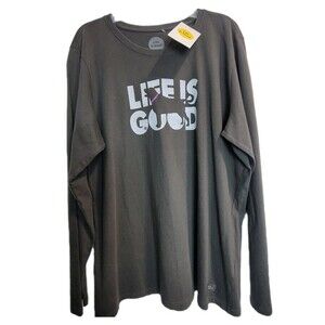 NWT Life Is Good Crusher Tee KNOCKOUT DOG Long Sleeve Jet Black T-Shirt Size XL